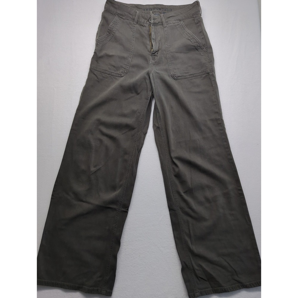 American Eagle Super High Rise Baggy Wide Leg Pants Black Boho Y2K Womens 6